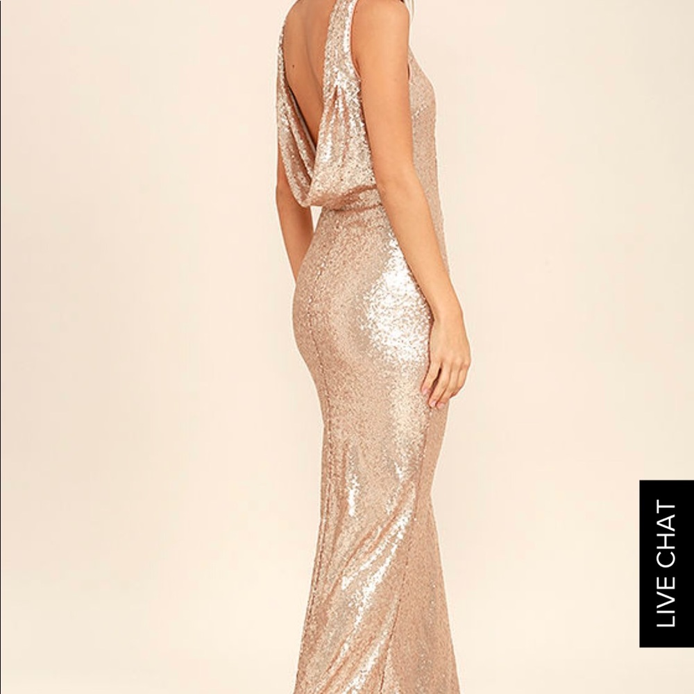 Lulu’s Slink and Wink Matte Gold Sequin Maxi Dress